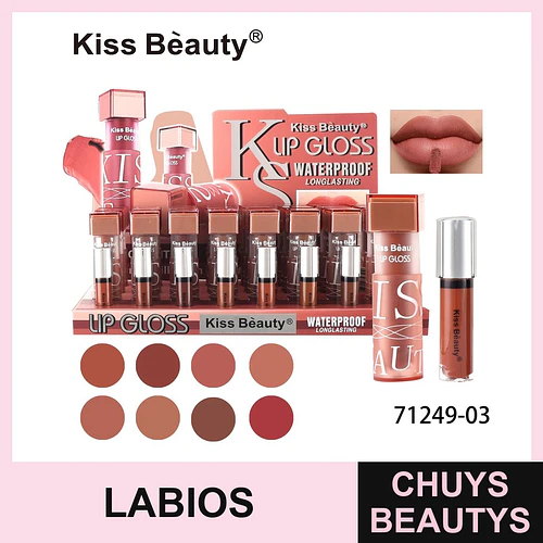 Kiss Beauty Lip Gloss Waterproof Larga Duración Tonos Nude - Chuys Beautys | Chuys Beautys