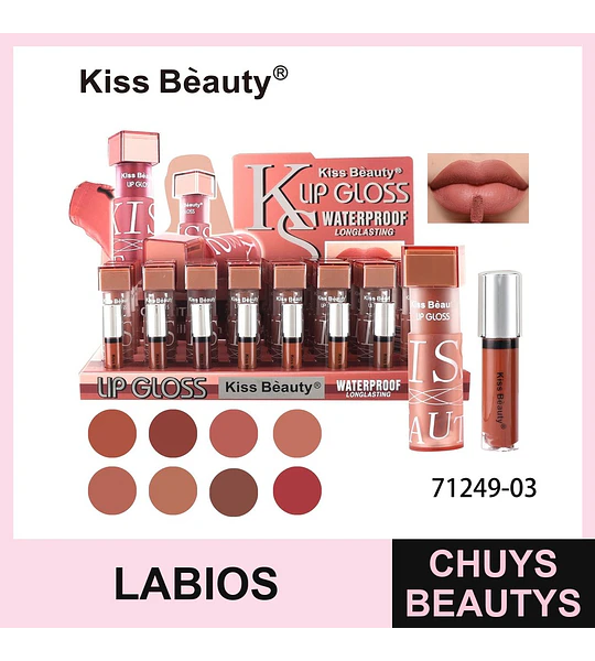 Kiss Beauty Lip Gloss Waterproof Larga Duración Tonos Nude