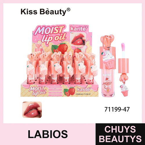 Aceite Labial Hidratante Fresa con Charm Cupcake Kiss Beauty Karité - Chuys Beautys | Chuys Beautys