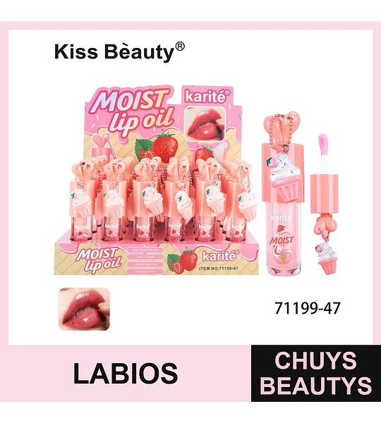 Aceite Labial Hidratante Fresa con Charm Cupcake Kiss Beauty Karité