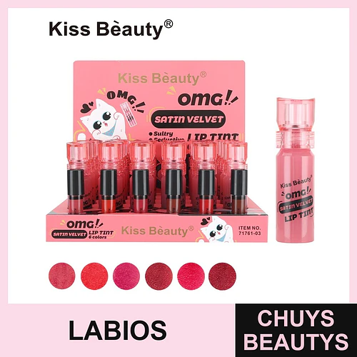 Tinta Labial Satin Velvet Kiss Beauty OMG! 6 Tonos Vibrantes - Chuys Beautys | Chuys Beautys