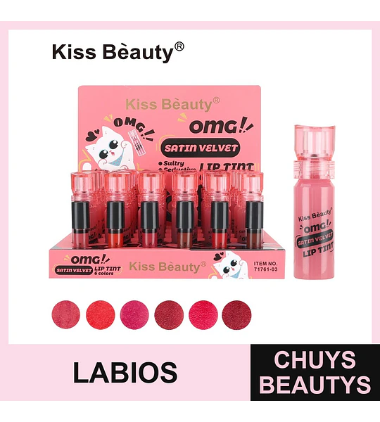 Tinta Labial Satin Velvet Kiss Beauty OMG! 6 Tonos Vibrantes