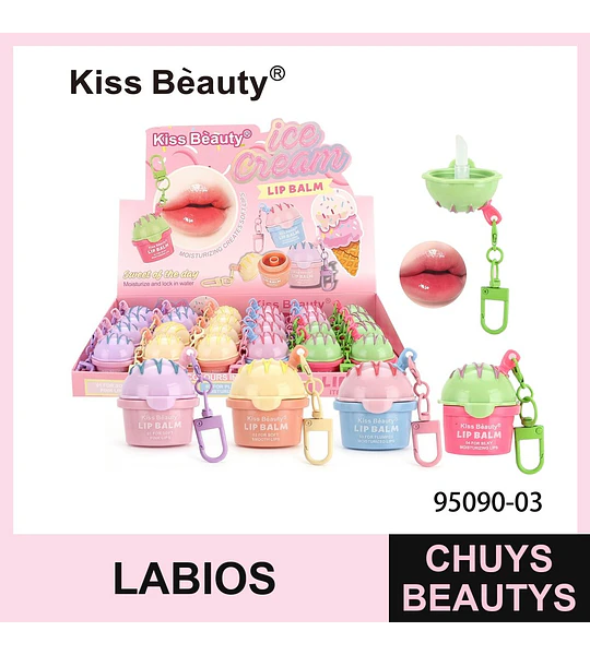 Bálsamo Labial Hidratante Kiss Beauty Ice Cream con Llavero