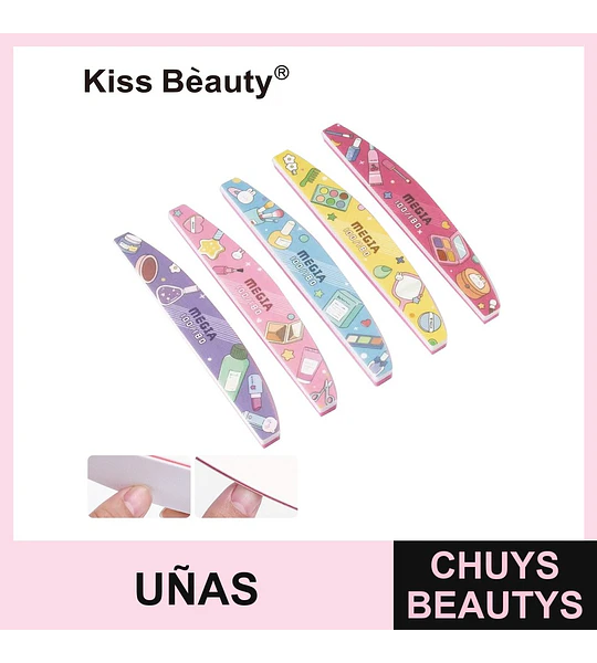 Set de Limas de Uñas Doble Cara 100/180 con Diseños Variados Kiss Bèauty