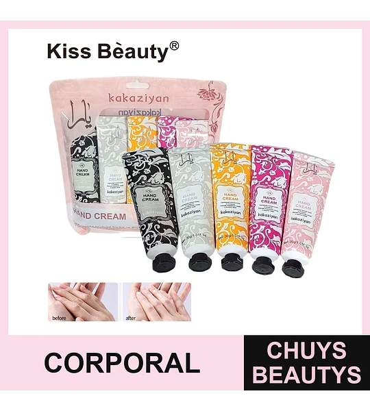 Set de 5 Cremas de Manos Hidratantes Kiss Beauty Kakaziyan 30g