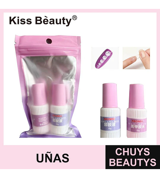 Set de Pegamento y Removedor de Uñas Artificiales Kiss Bèauty 10g