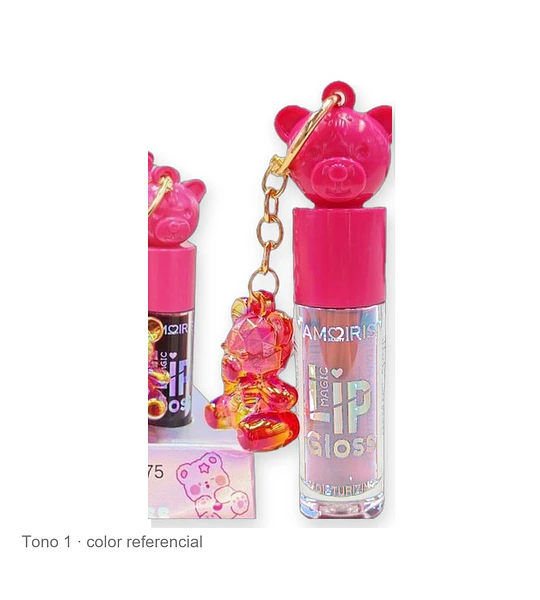 Lip Gloss Hidratante Mágico con Llavero Oso Kiss Beauty AMOIRIS