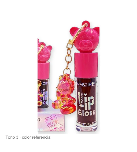 Lip Gloss Hidratante Mágico con Llavero Oso Kiss Beauty AMOIRIS