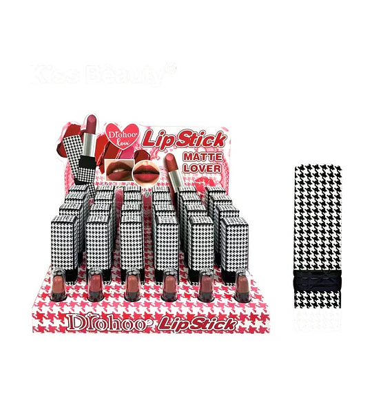 Lápiz Labial Matte Lover Drohoo de Kiss Bèauty con Diseño Houndstooth