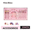 Kit de Brochas de Maquillaje Kiss Bèauty con Diadema y Copa Organizadora Rosa Glitter 1