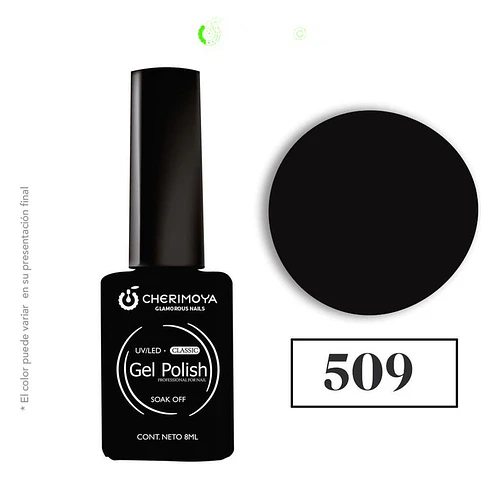 Esmalte Gel Polish UV/LED Negro Clásico 509 Cherimoya 8ml - Chuys Beautys | Chuys Beautys