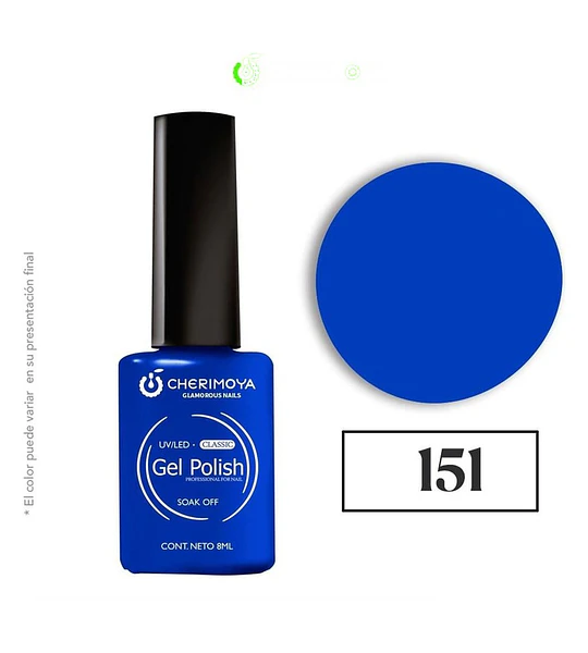 Esmalte Gel Polish Classic UV/LED Azul Eléctrico 151 Cherimoya 8ml