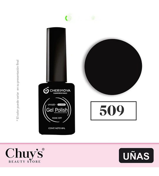 Esmalte Gel Polish UV/LED Negro Clásico 509 Cherimoya 8ml