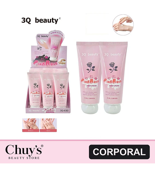 Crema de Manos Hidratante y Blanqueadora Rosa Pink Rose 3Q beauty