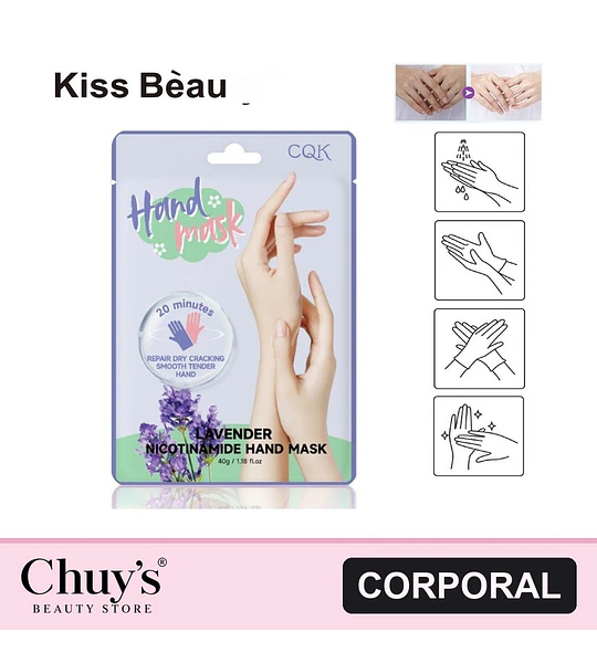 Mascarilla de Manos Reparadora Kiss Beauty con Lavanda y Nicotinamida