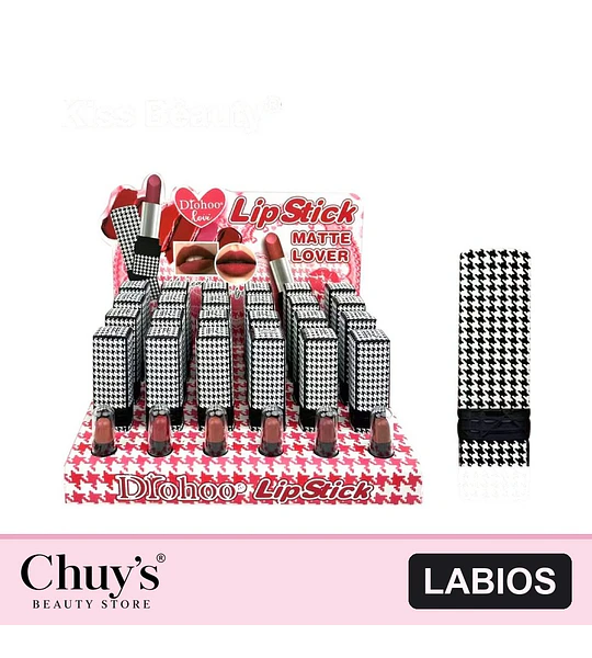 Lápiz Labial Matte Lover Drohoo de Kiss Bèauty con Diseño Houndstooth