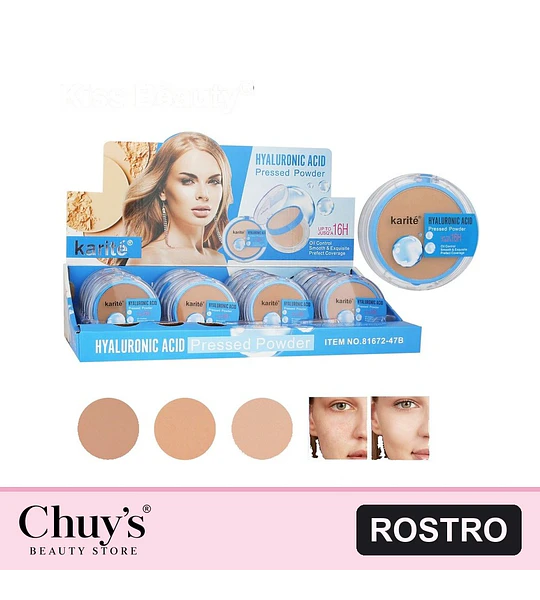 Polvo Compacto con Ácido Hialurónico Karité Kiss Beauty Larga Duración