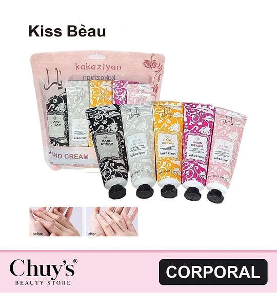 5 Cremas de Manos Hidratantes Kiss Beauty Kakaziyan 30g