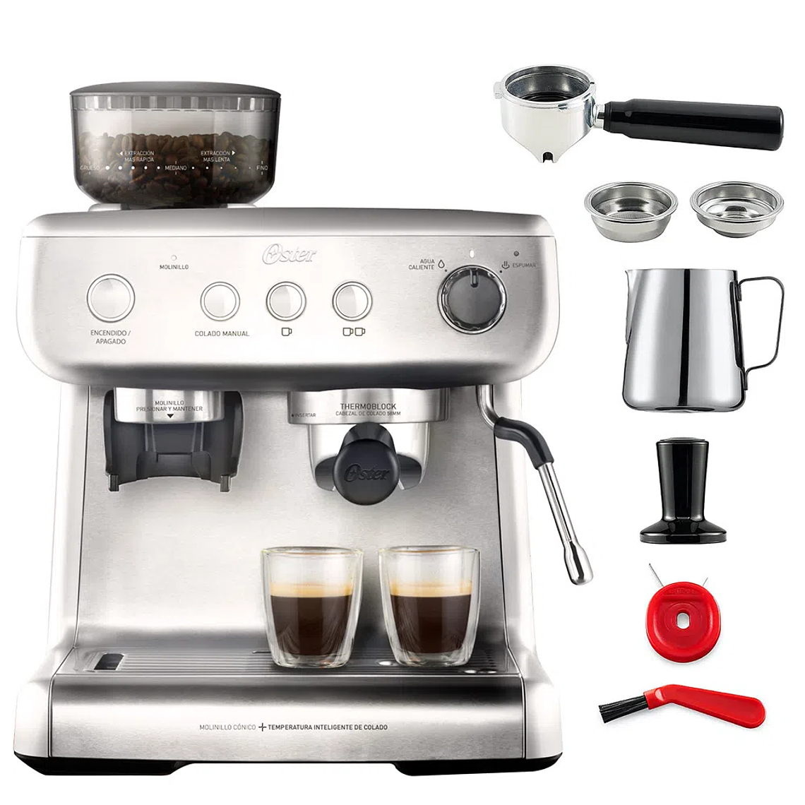 OSTER CAFETERA PERFECT BREW, PARA ESPRESSO, 15 BAR, CON MOLINO INTEGRADO, ACERO INOXIDABLE, BVSTEM7300 2