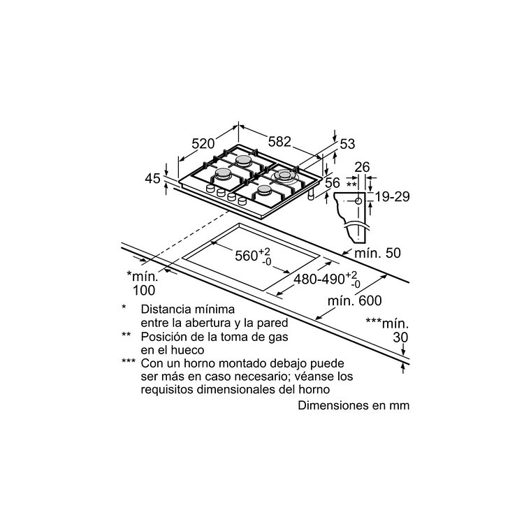 Placa de Cocción 4Q FlameSelect BOSCH a Gas Natural de 60 cm Acero Inoxidable 7