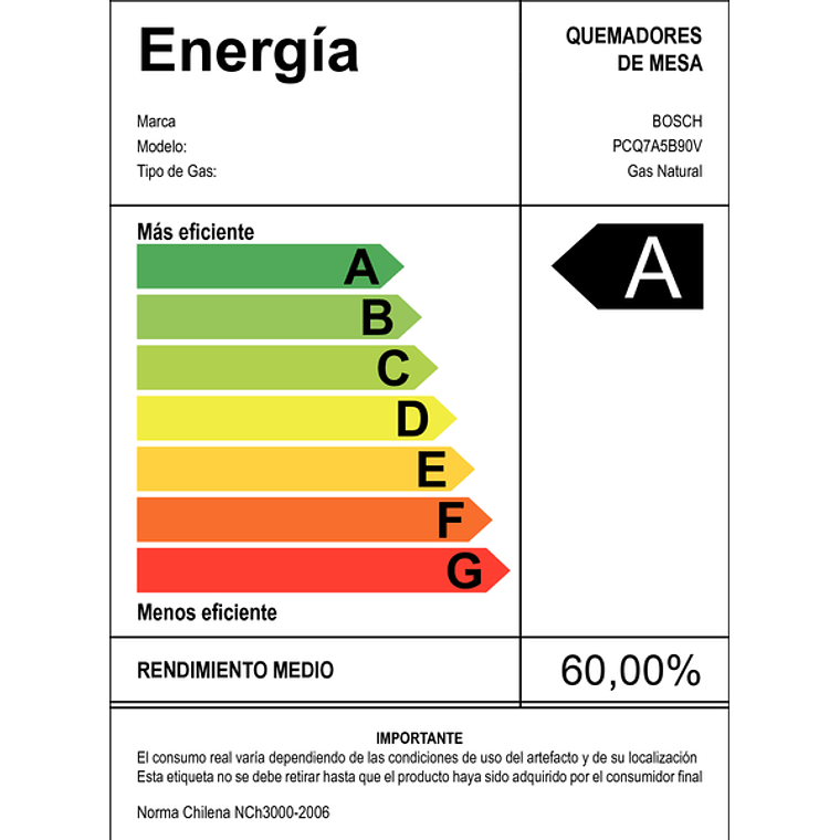 Serie 6  Placa de Gas Acero inoxidable 5Q Gas Licuado 8