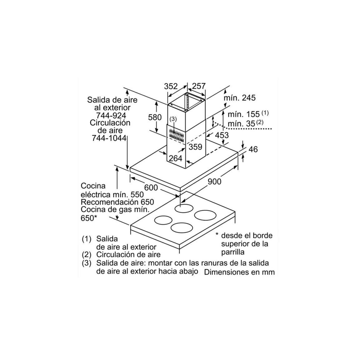 Serie 6 Campana decorativa de isla 90 cm Acero inoxidable 9
