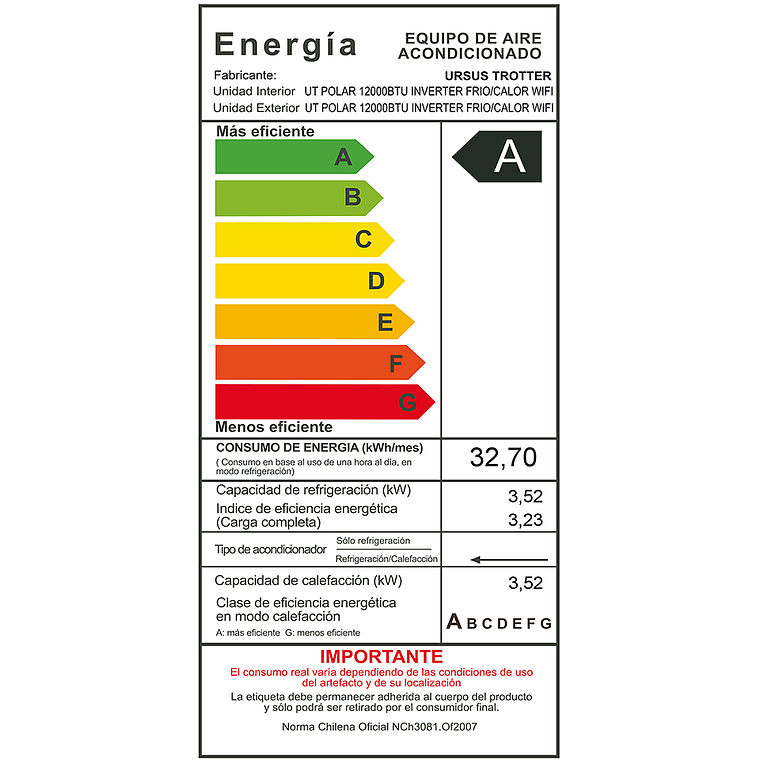 AIRE ACONDICIONADO INVERTER URSUS TROTTER SPLIT FRÍO-CALOR 12.000 BTU 4