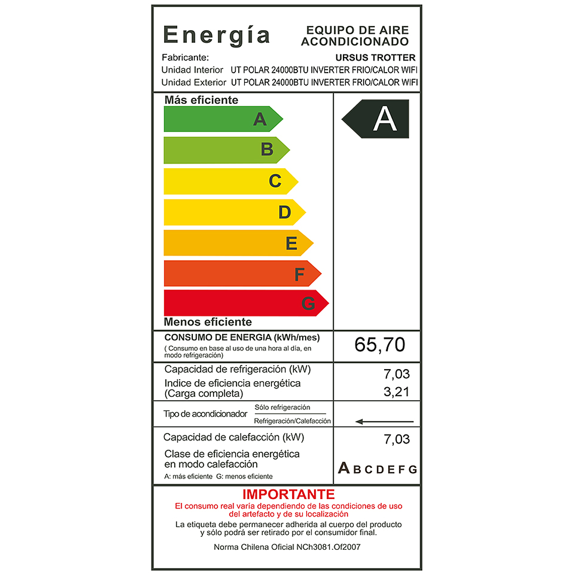 AIRE ACONDICIONADO INVERTER URSUS TROTTER SPLIT FRÍO-CALOR 24.000 BTU 4