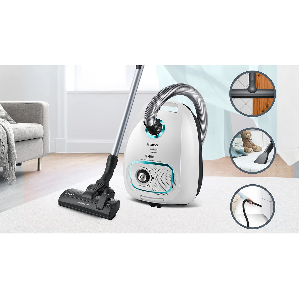 Serie 4 Aspirador con bolsa ProHygienic Blanco 4