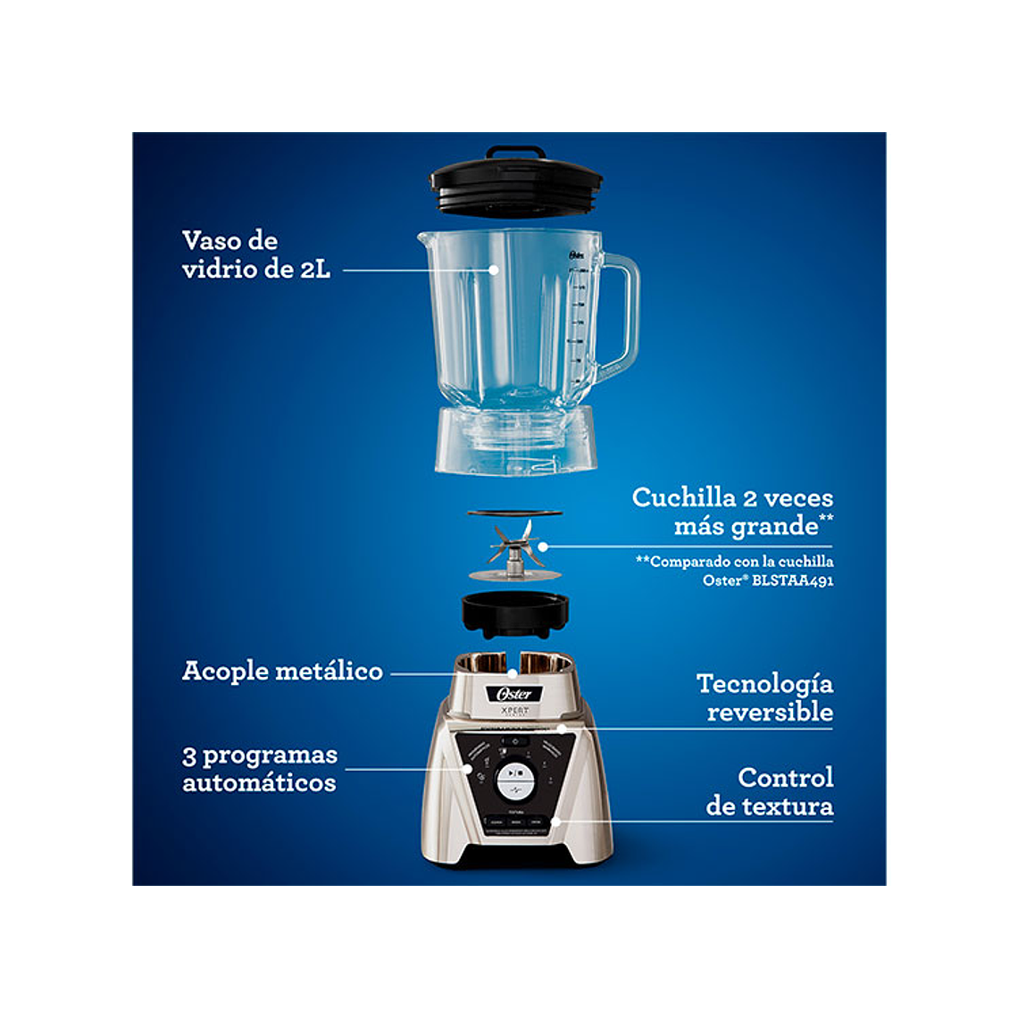 LICUADORA XPERT SERIES NIQUELADA CON CONTROL DE TEXTURA Y UN BLEND N GO BLST3BCPG 6