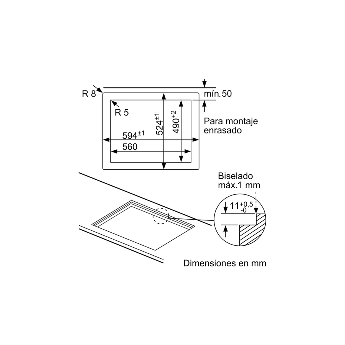 Serie | 6 Placa de Gas 60 cm Cristal Templado, Negro 6