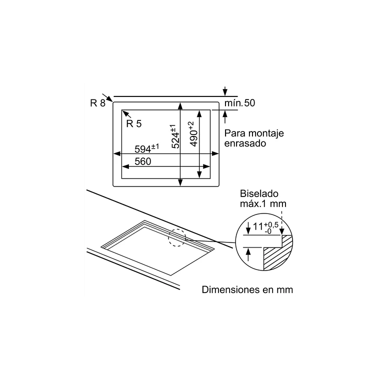 Serie | 6 Placa de Gas 60 cm Cristal Templado, Negro 6