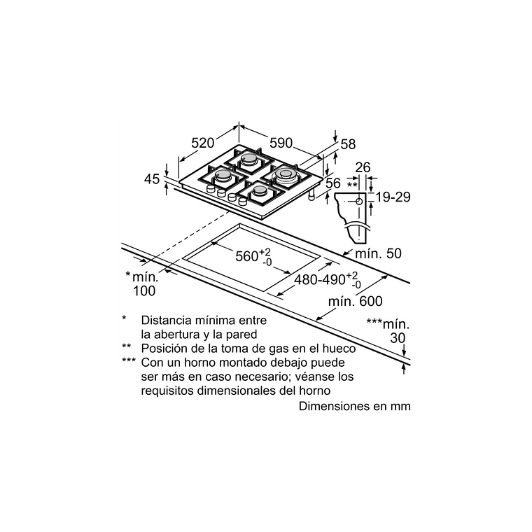 Serie | 6 Placa de Gas 60 cm Cristal Templado, Negro 7