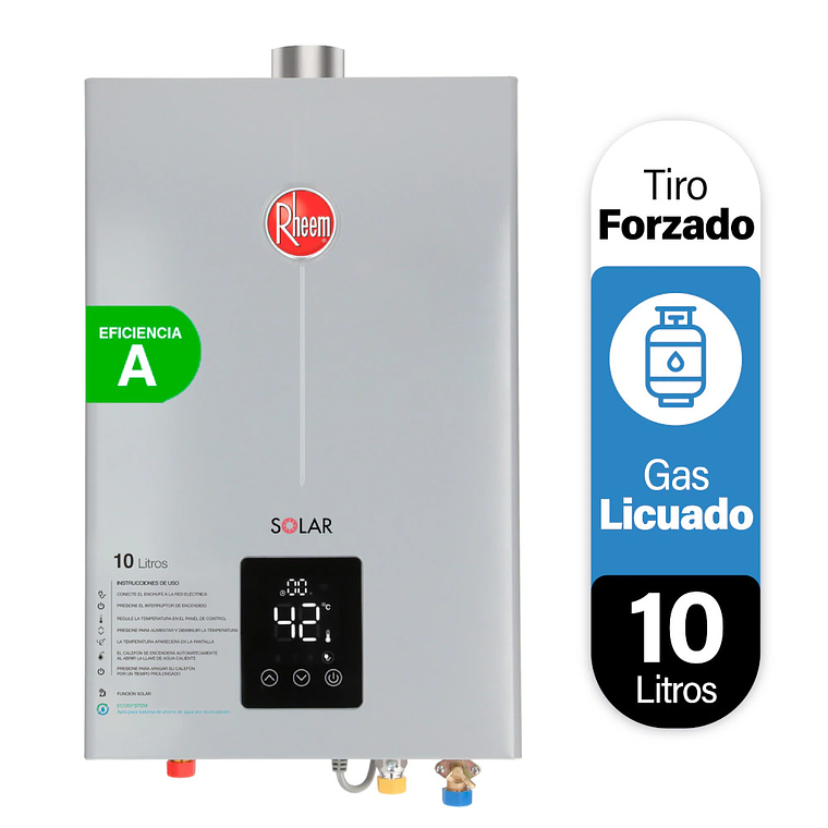 CALEFONT DIGITAL 10 LITROS GAS LICUADO TIRO FORZADO RHEEM 1