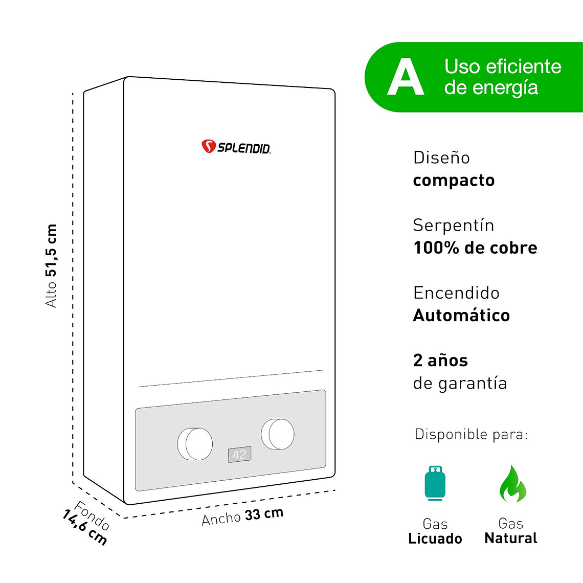 CALEFONT 7 LITROS GAS LICUADO TIRO FORZADO SPLENDID 4