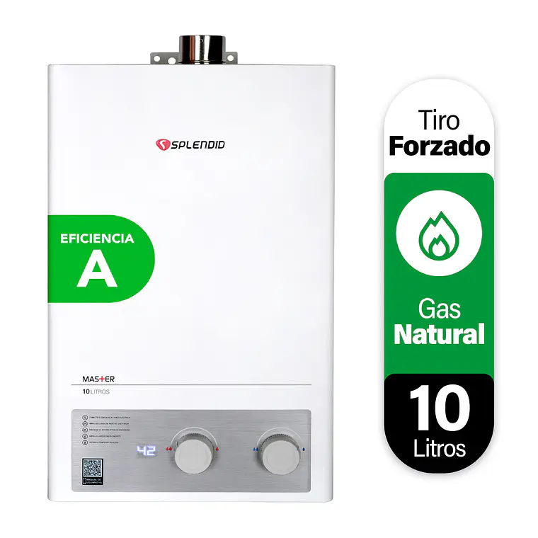 Calefon 10 litros Gas natural Tiro forzado Splendid 1