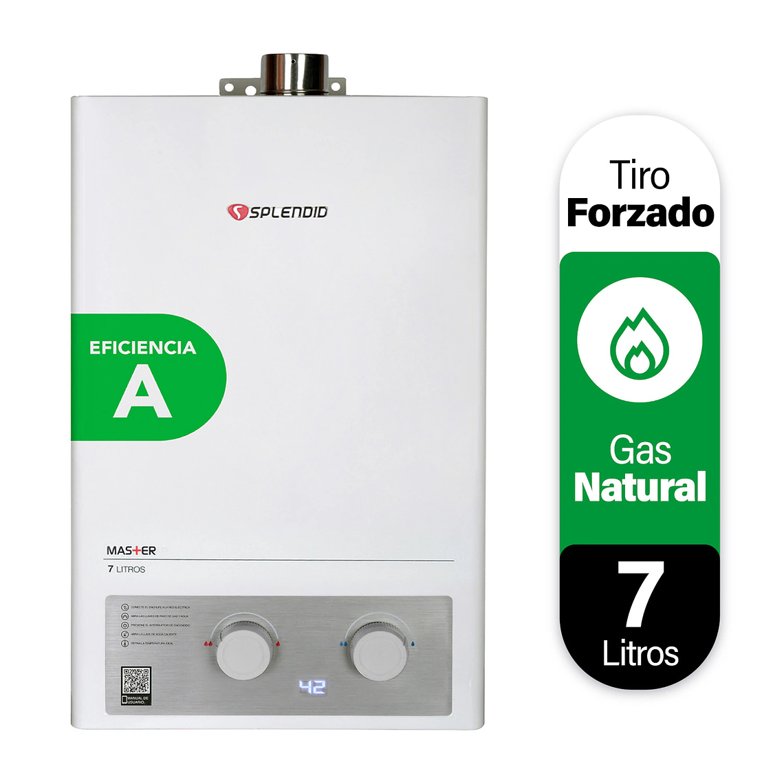 Calefon 7 litros Gas natural Tiro forzado Splendid 1