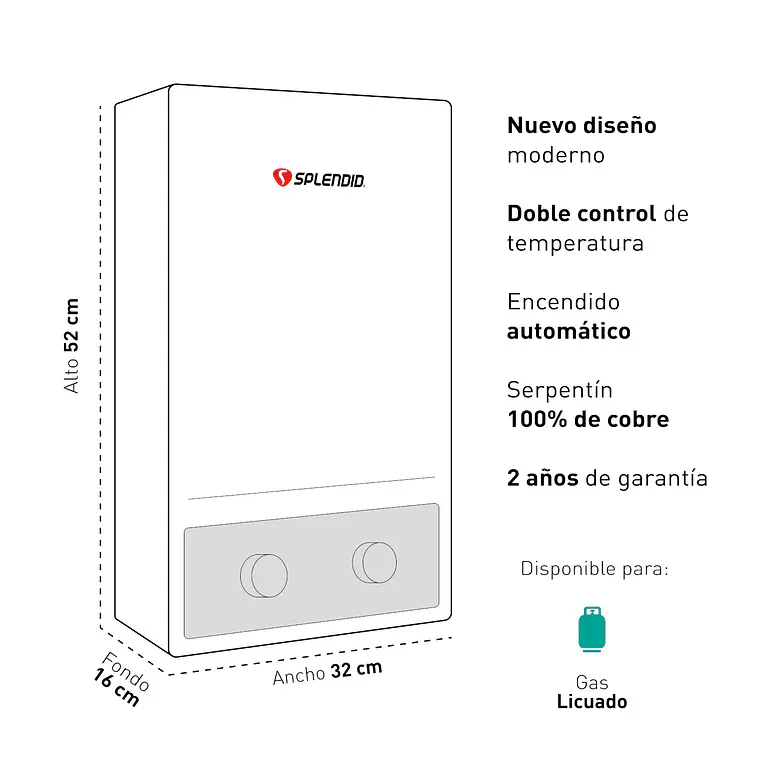 Calefon 7 litros Gas licuado Tiro natural Splendid 4