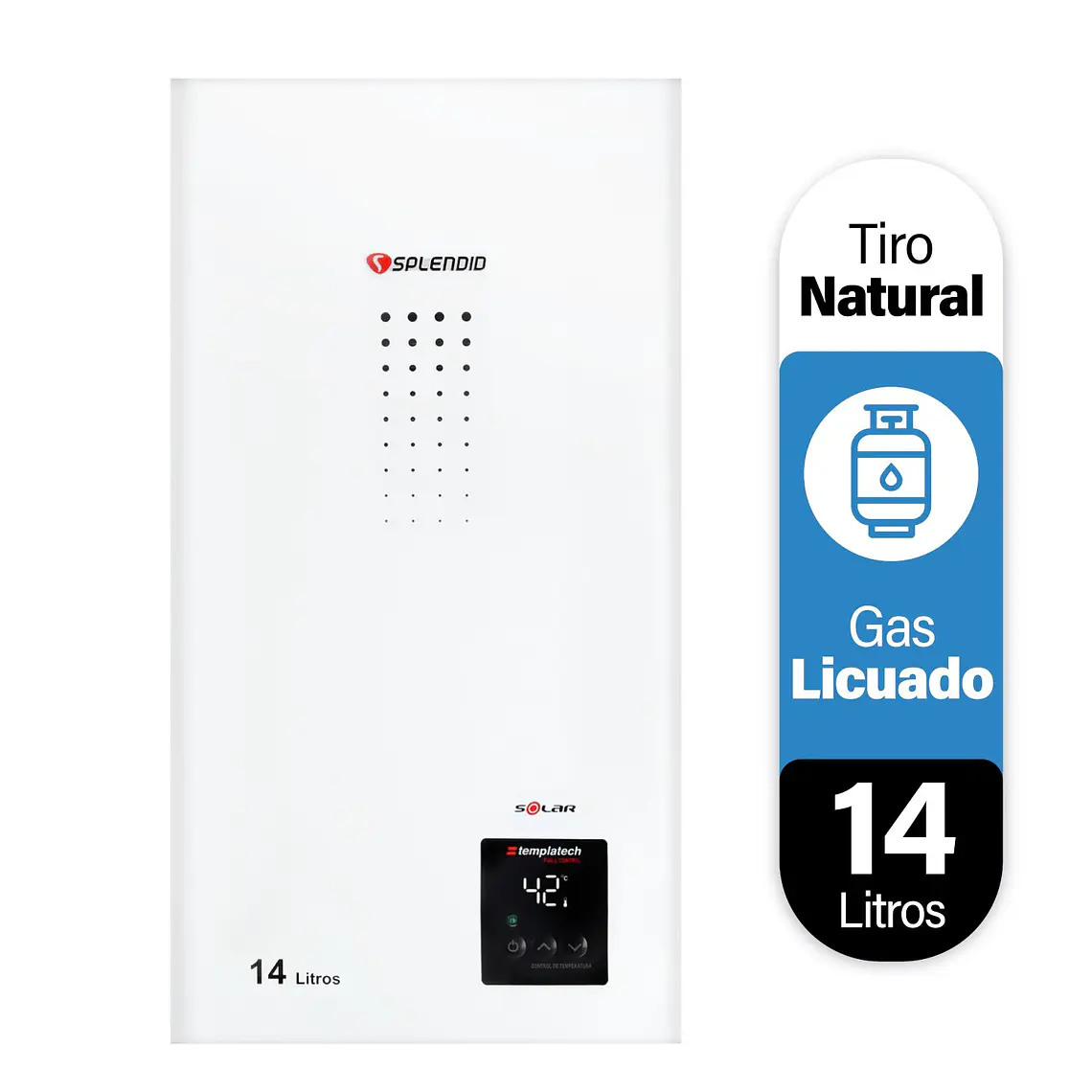 Calefon 14 litros Gas licuado Tiro natural Splendid 1