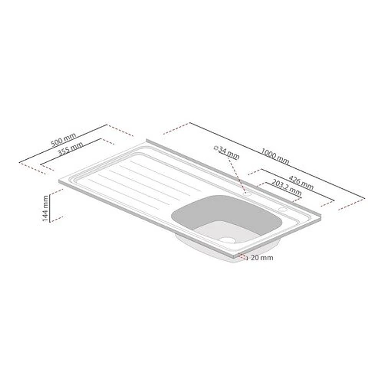 LAVAPLATOS SOBREPONER 1000X500 MM IZQUIERDO PARA COMBINACIÓN SPLENDID 3