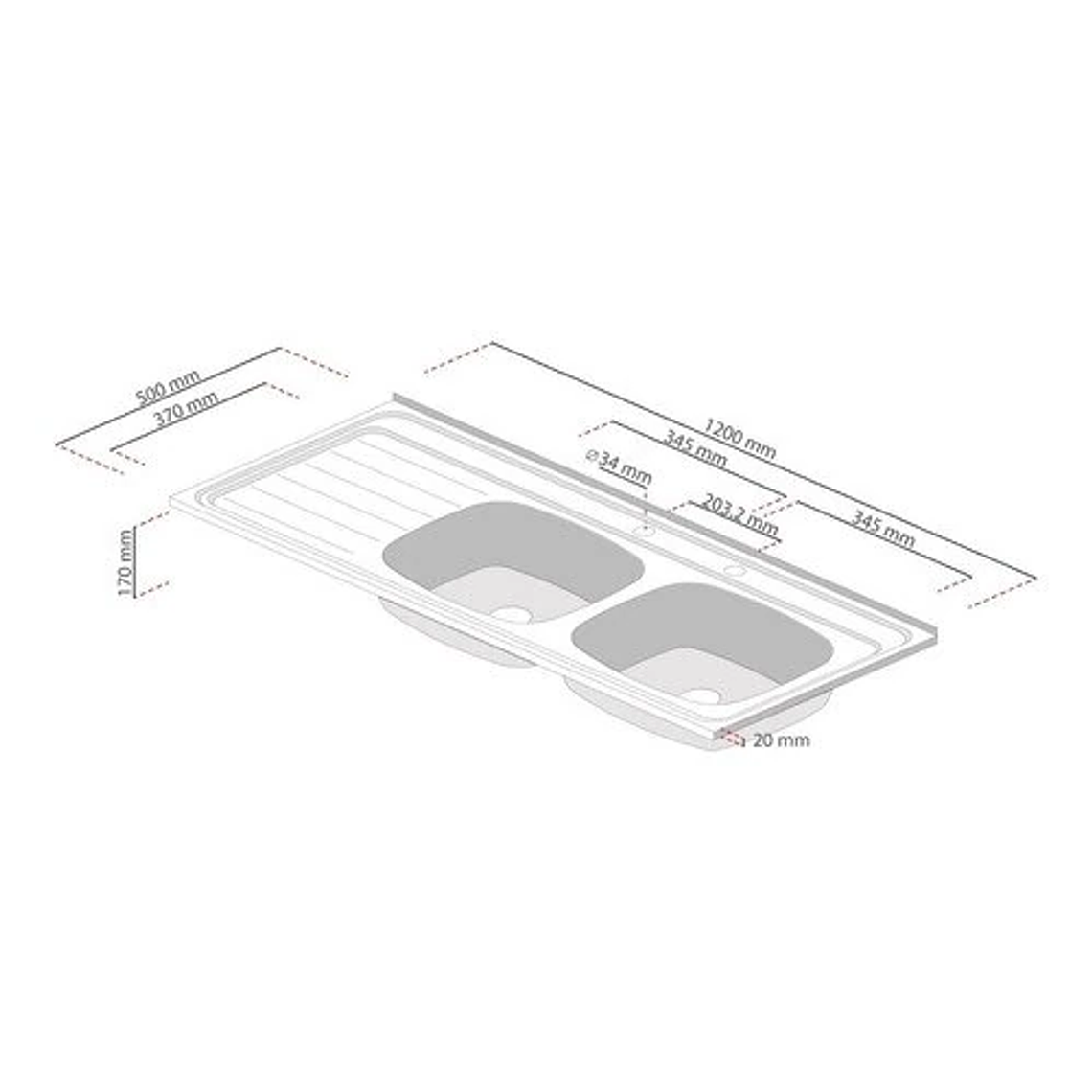 LAVAPLATOS DOBLE SOBREPONER 1200X500 MM IZQUIERDO SPLENDID 4