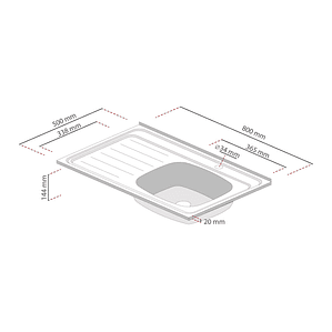 LAVAPLATOS SOBREPONER 800X500 MM IZQUIERDO PARA MONOMANDO SPLENDID