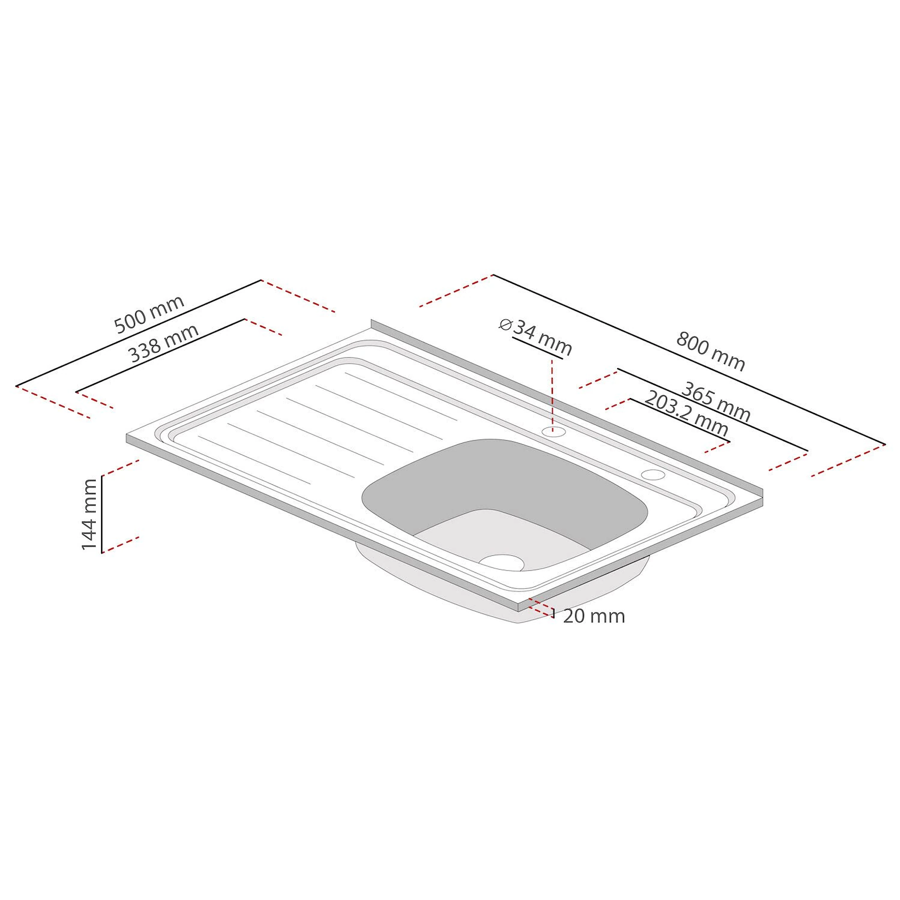 Lavaplatos Sobreponer 800x500 mm Izquierdo para combinación Splendid