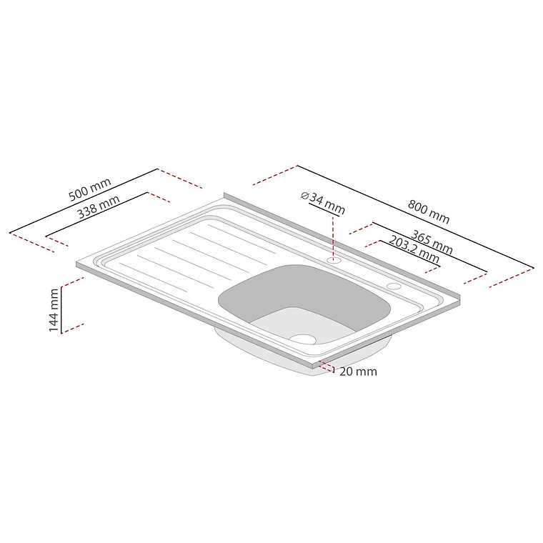 LAVAPLATOS SOBRE PONER 800X500 MM IZQUIERDO PARA COMBINACIÓN SPLENDID 3