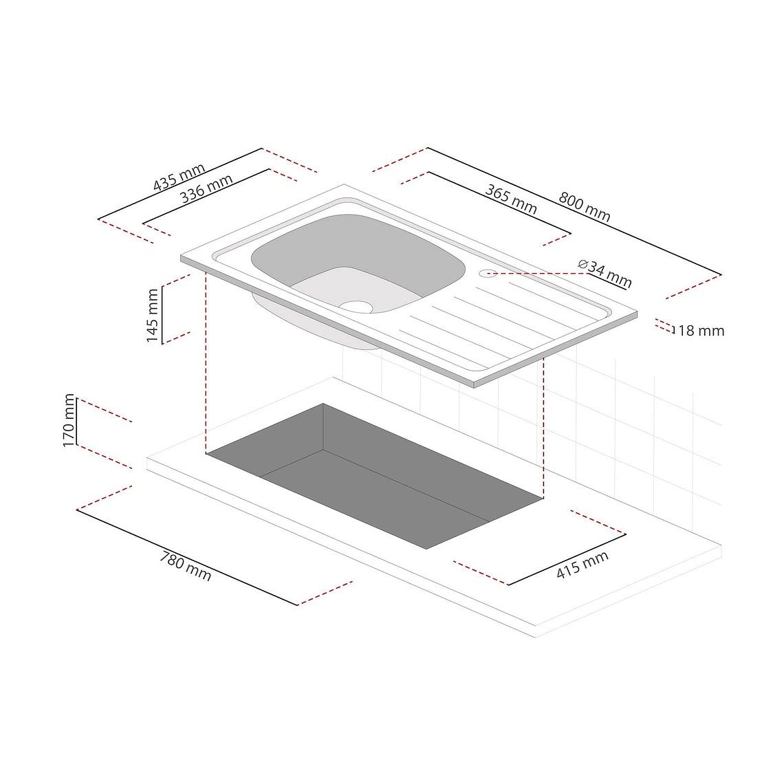 LAVAPLATOS EMPOTRADO 800X435 MM DERECHO SPLENDID 3