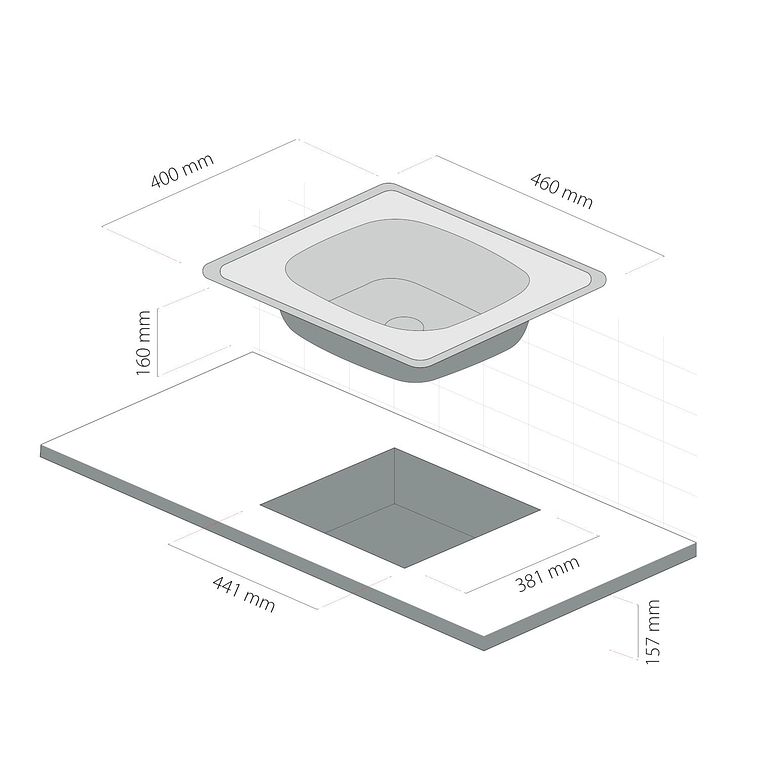 LAVAPLATOS EMPOTRADO 460X400 MM SPLENDID  4