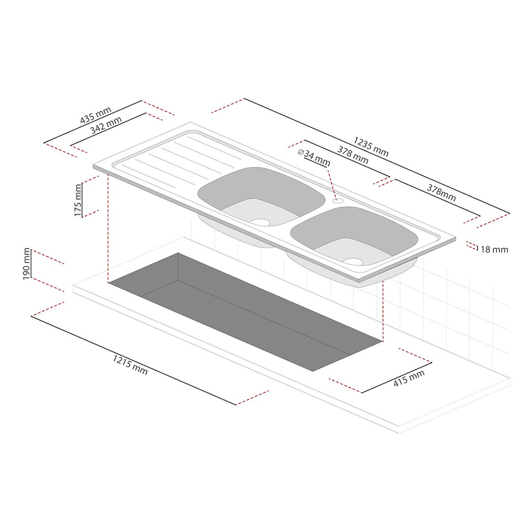 LAVAPLATOS DOBLE EMPOTRADO 1235X435 MM IZQUIERDO SPLENDID 3