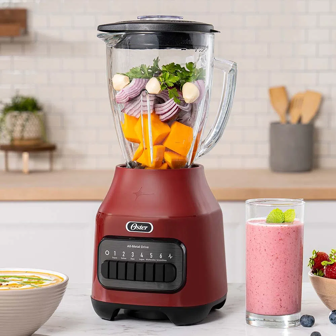 LICUADORA OSTER CON VASO DE VIDRIO Y 6 VELOCIDADES MÁS PULSO BLSTPEGRPB 3