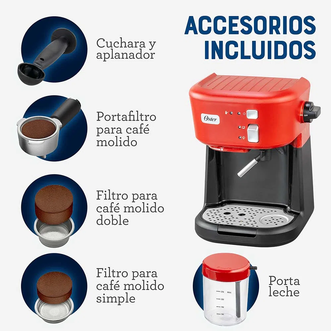 Kit Cafetera automática de espresso roja Oster® PrimaLatte™ BVSTEM6603R y Molinillo de café Oster® con 18 ajustes 2