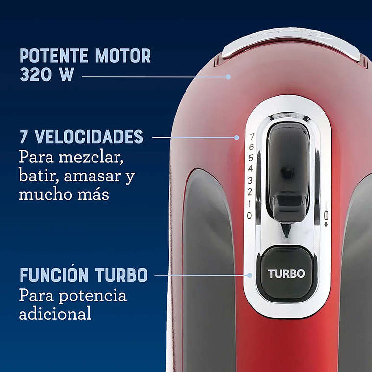 BATIDORA DE MANO OSTER 7 VELOCIDADES + FUNCIÓN TURBO FPSTHM360R 3